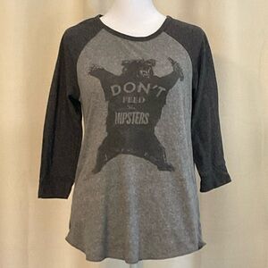 Lucky Brand Charcoal Heather Don’t Feed The Hipsters Baseball Tee
